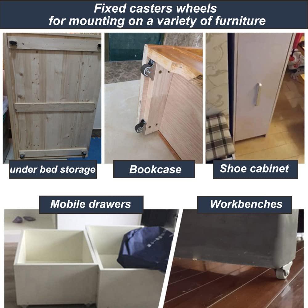 Mini Fixed Caster Wheels 1 inch Silent Ball Bearing Small Casters Wheels, Metal Top TPE Rubber Low Profile Caster Wheels for Furniture Rolling Cabinet Trundle Bed Drawer with Screws 4 Pack