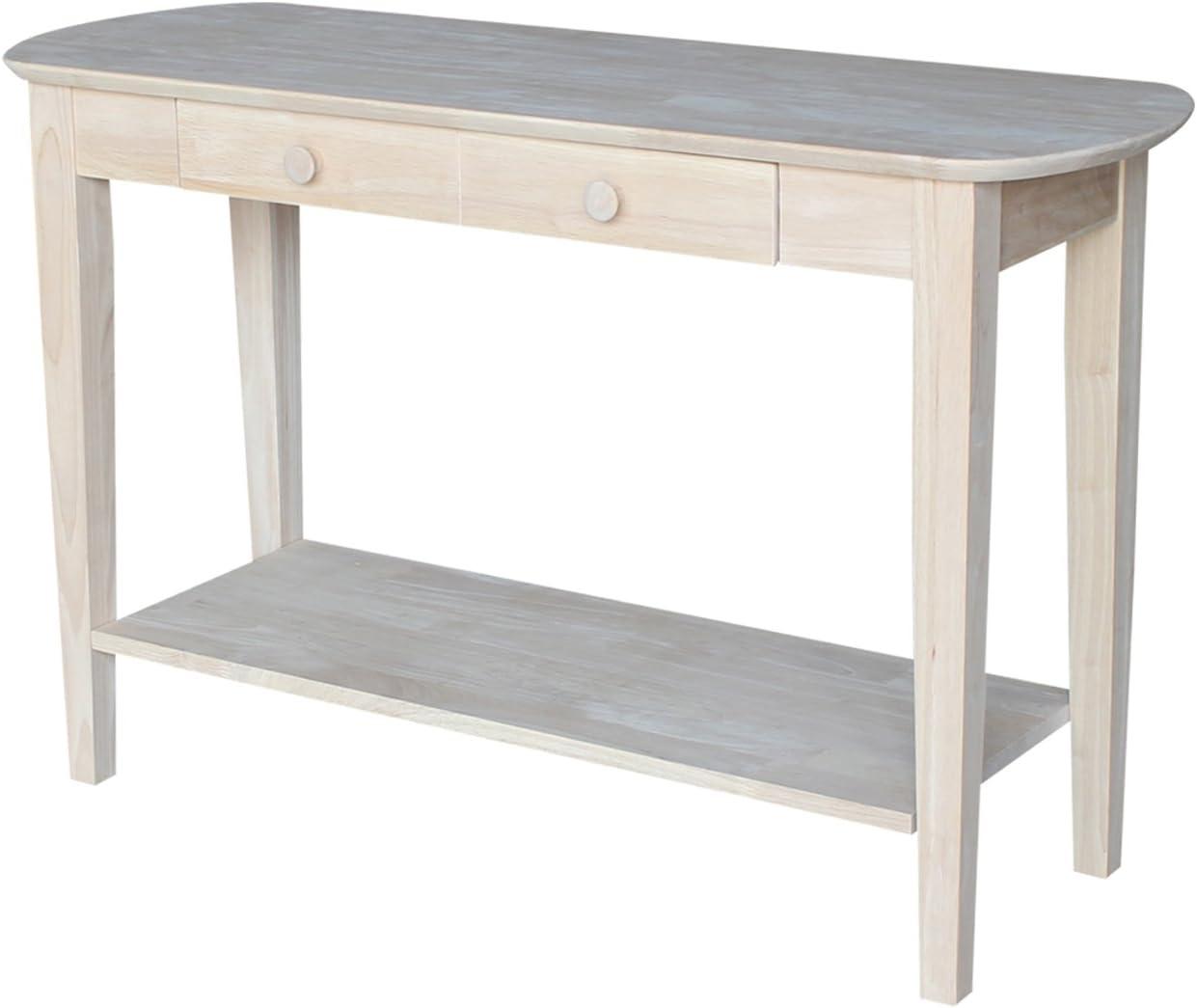 International Concepts Philips Oval Sofa Table Unfinished: Hardwood Accent Table with Drawer & Shelf