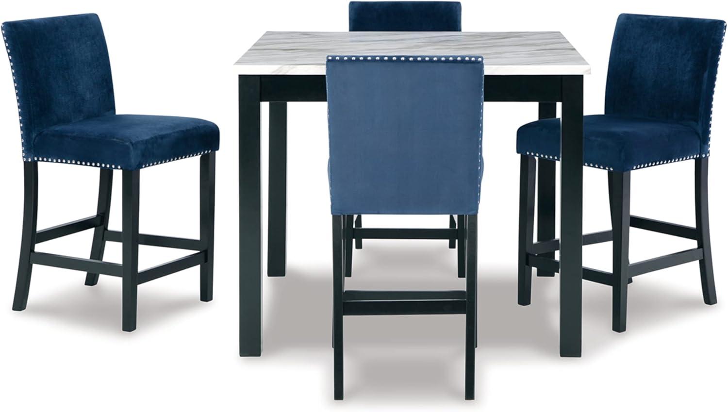 Contemporary Black and Blue Marble Counter Height Dining Set