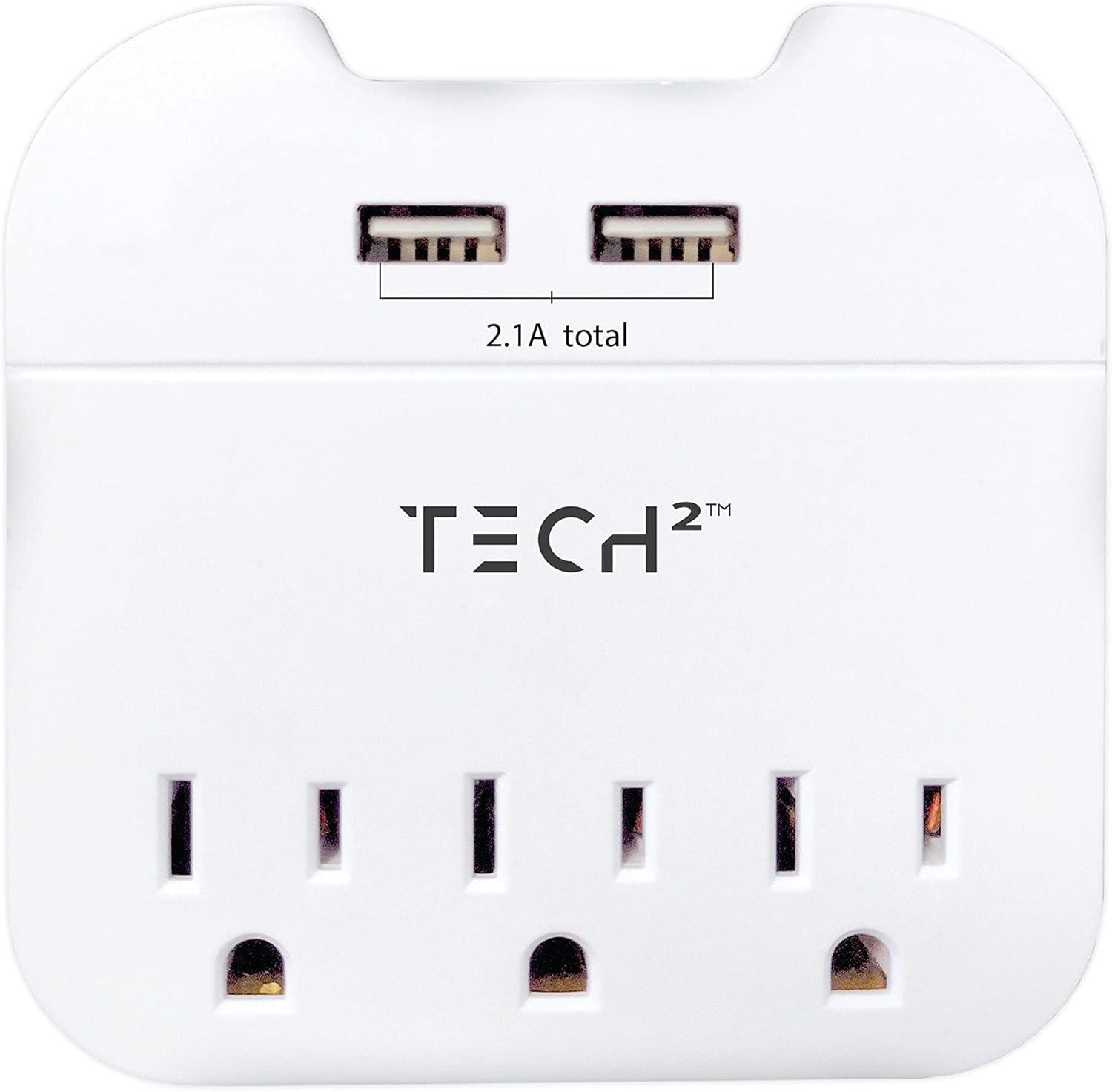 Compact White Power Strip with USB-C and 3 Outlets