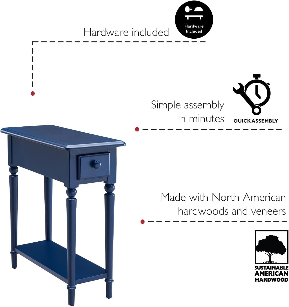 Leick Home 1-Drawer Solid Wood Coastal 10 in. Narrow End Table with Shelf, Navy Blue