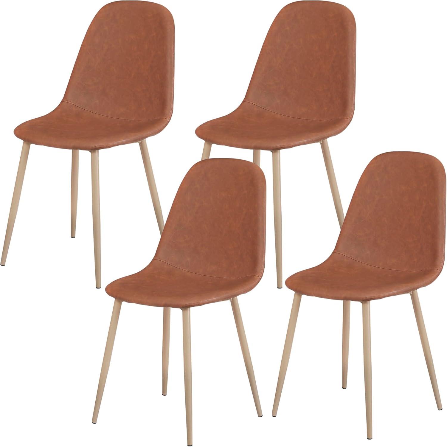 ZENSTYLE 4 Pieces Dining Seats PU Cushion Side Chairs, Brown