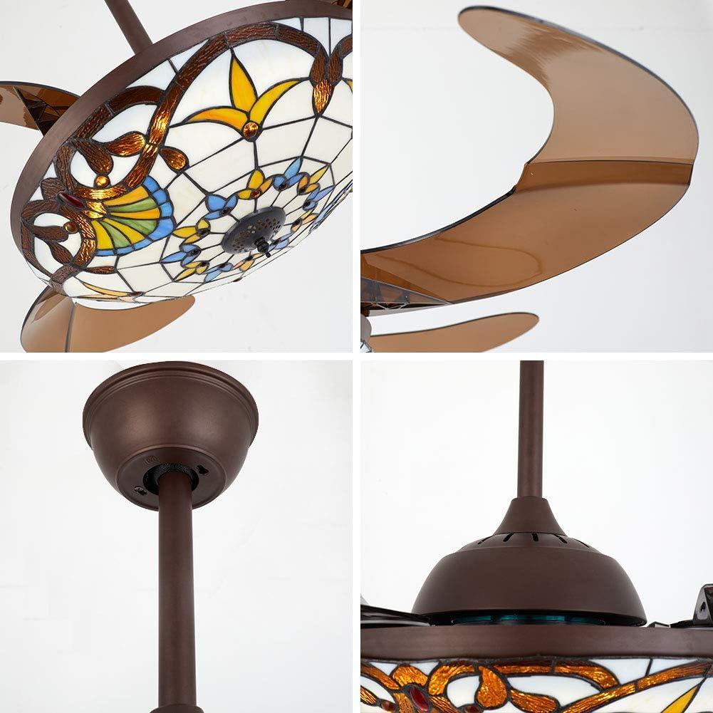 FETCOI 42"Tiffany Style Invisible Ceiling Fan with Lights and Remote Control Retractable Reverse Blades