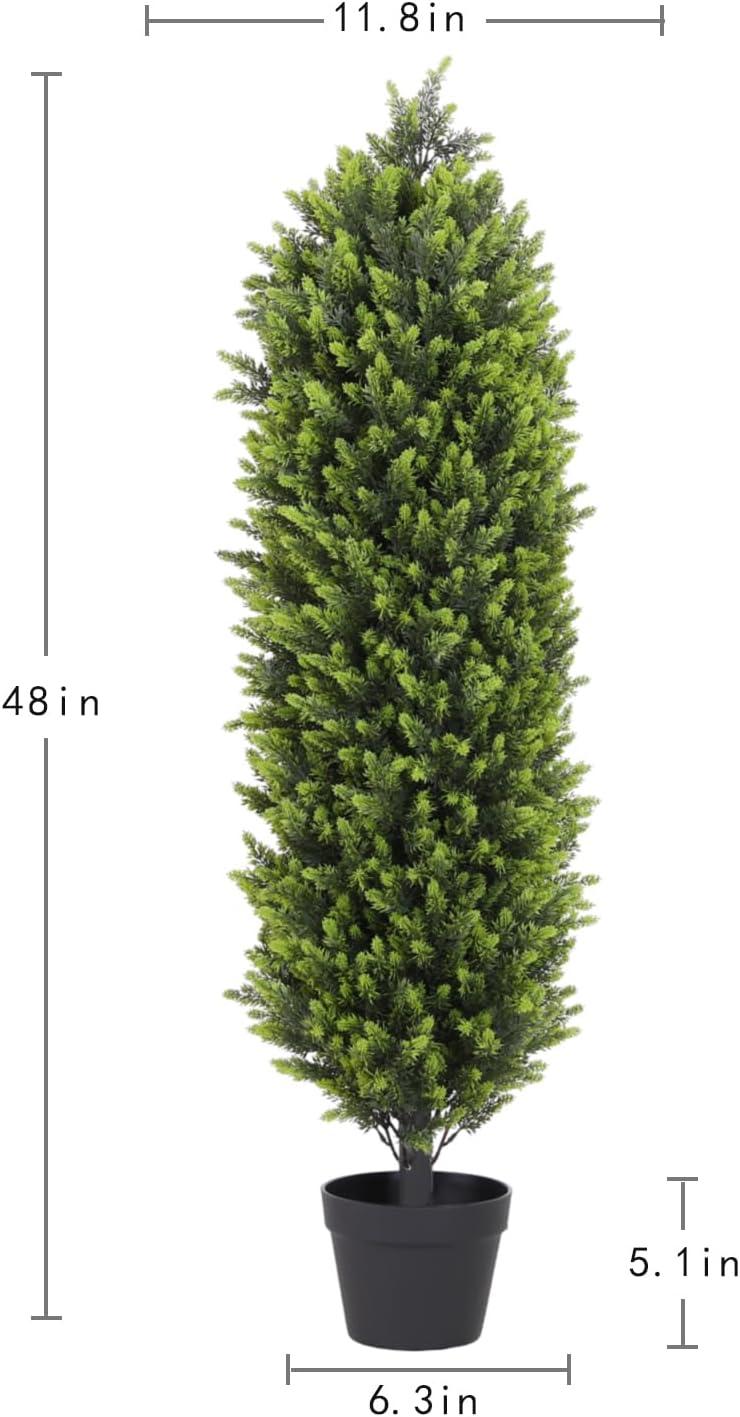 4ft Artificial Cedar Topiary Trees 2 Pack, Beautiful Realistic Artificial Plants for Outdoor, UV Protection Potted Plants Artificial Shrubs for Outdoor, Indoor, Office, Front Porch Decor.