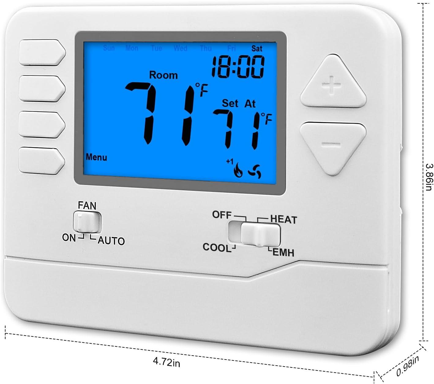 White Digital Heat Pump Thermostat with Large LCD Display