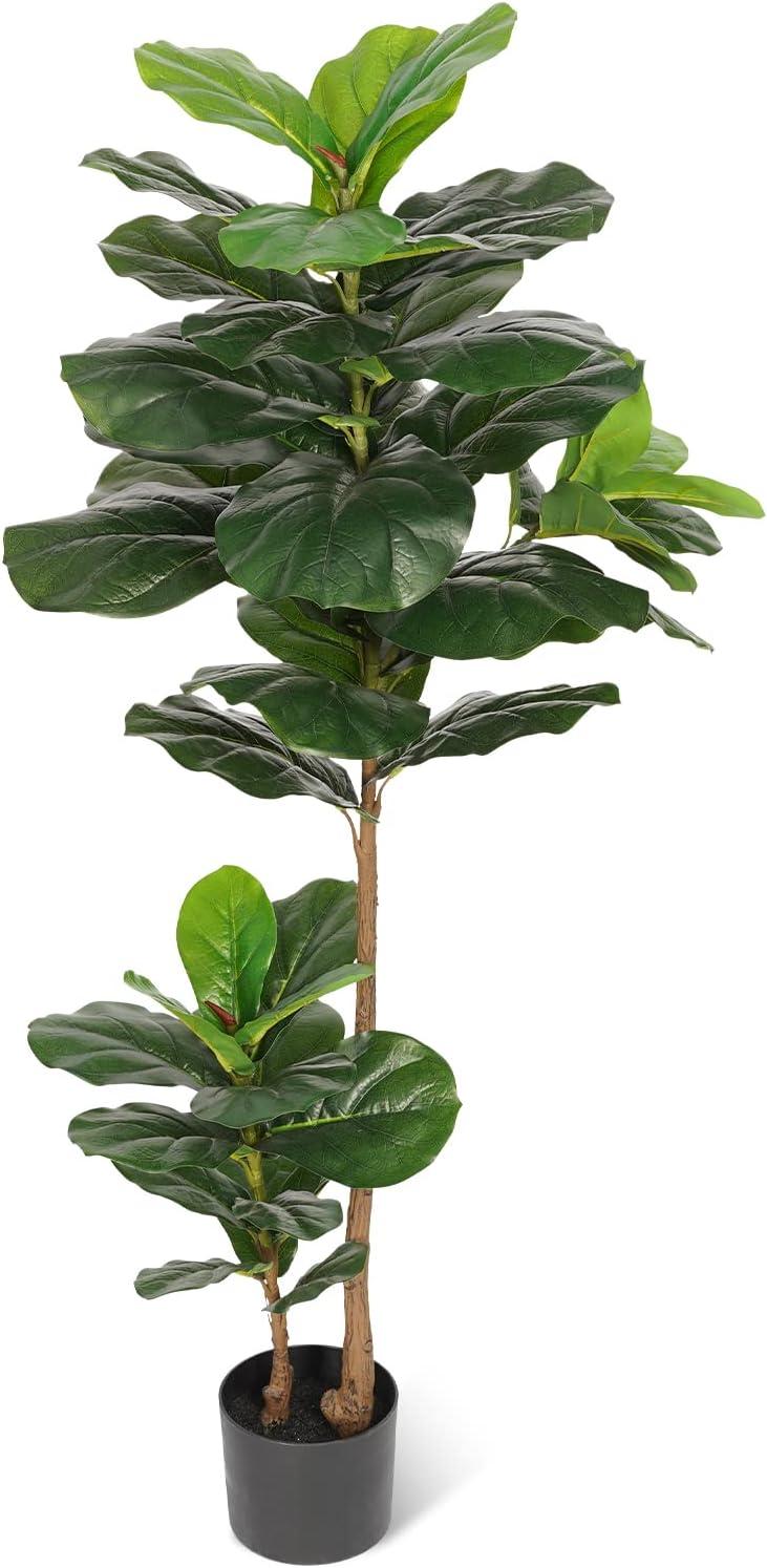 Fiddle Leaf Fig Tree Artificial Plant 4FT Tall Faux Plants Indoor Fake Ficus Lyrata Plant in Pot Artificial Fig Trees for Home Office Store Room Decor Indoor Outdoor Housewarming Gift