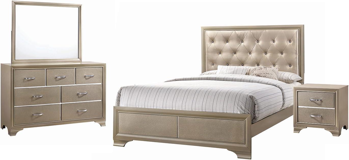 Champagne Gold Faux Leather 4-Piece Queen Bedroom Set