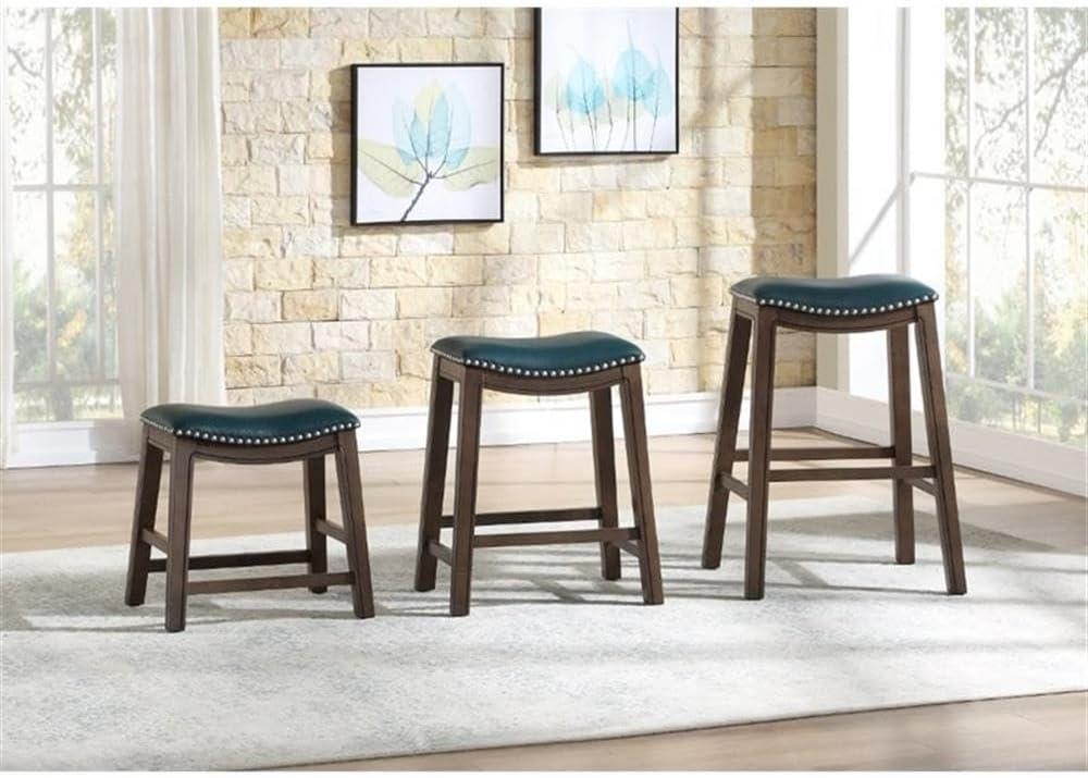 Homelegance 18" Dining Height Wooden Bar Stool Saddle Seat Barstool, Green Brown