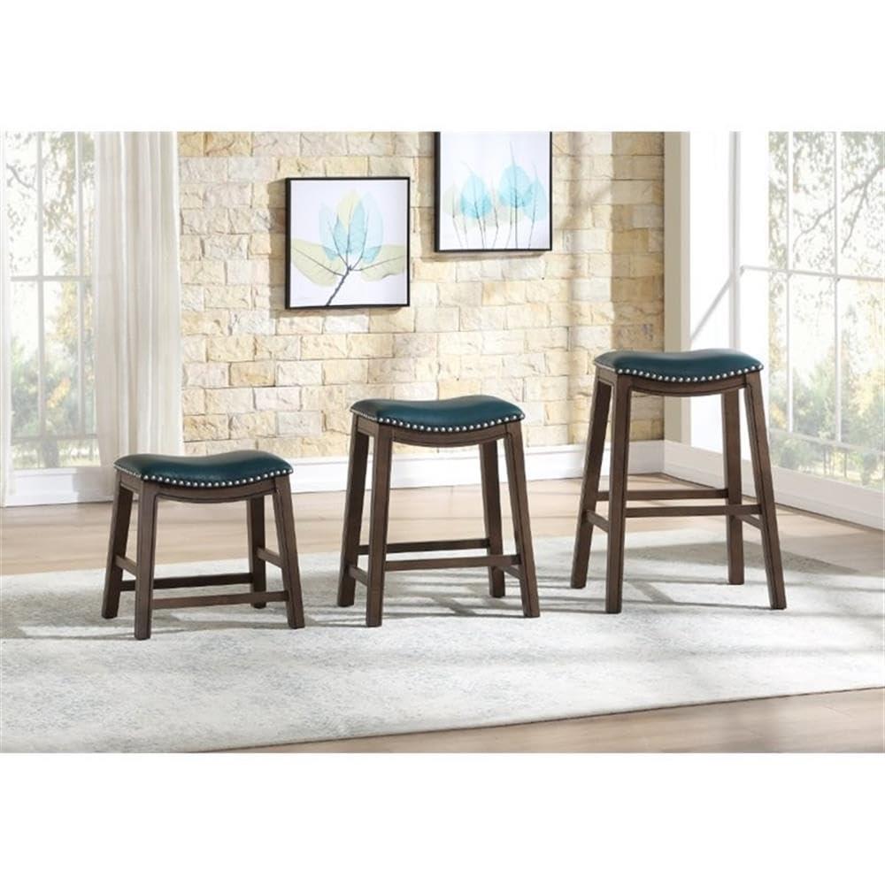 Homelegance 29" Pub Height Wooden Bar Stool Saddle Seat Barstool, Green Brown