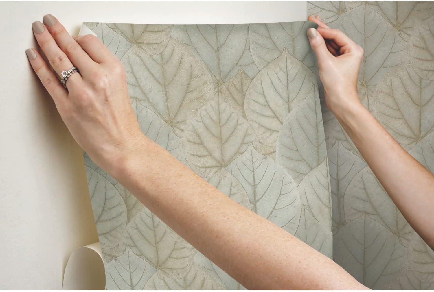 Warm Taupe Leaf Concerto Peel and Stick Wallpaper