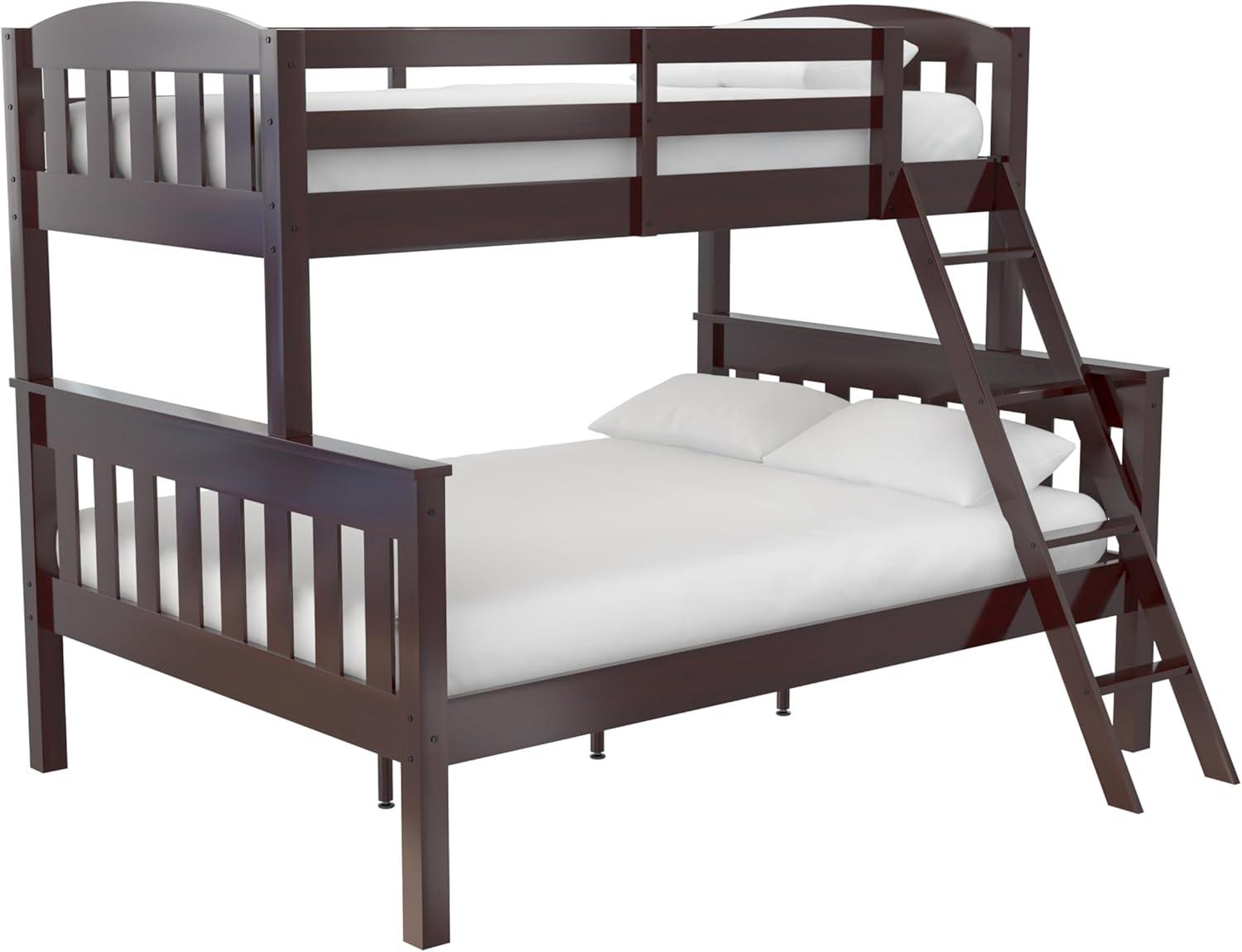 Espresso Twin Over Full Wood Bunk Bed with Ladder and Slats