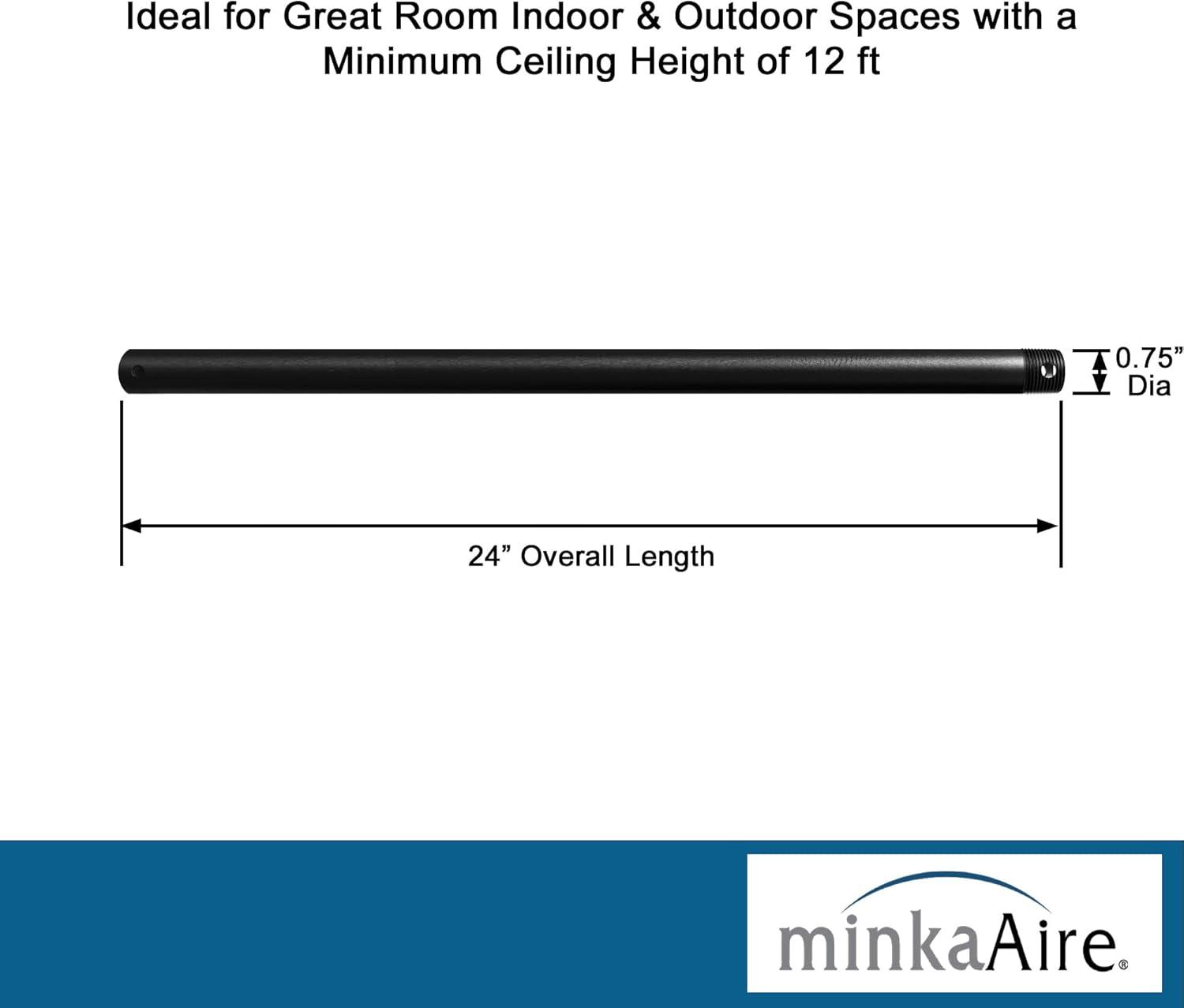 Coal Black 24-Inch Steel Ceiling Fan Downrod