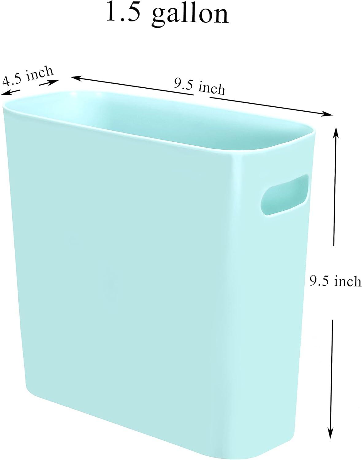 Mint Plastic Slim Office Trash Can with Handles