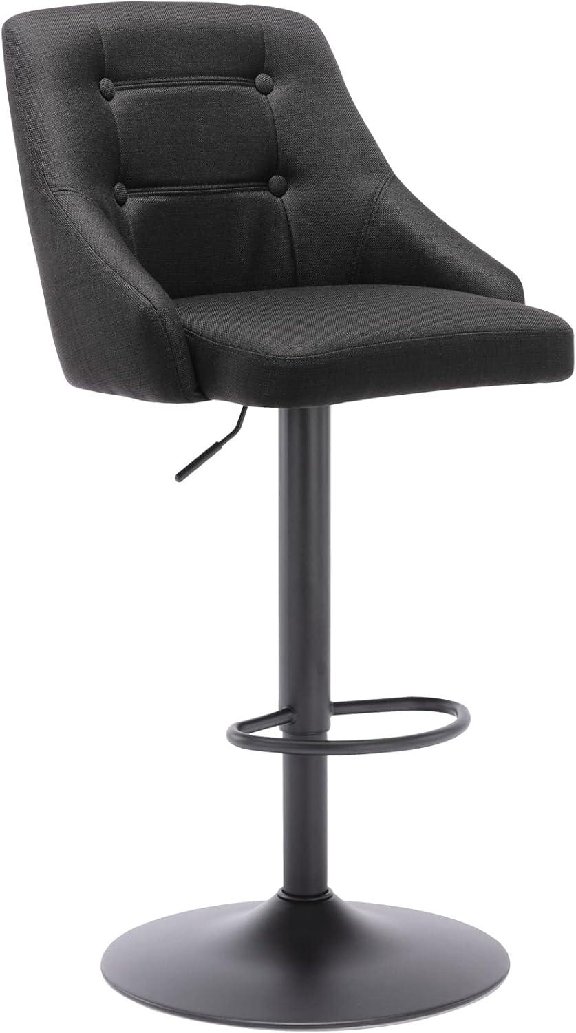Brage Living Swivel Bar Stool with Back, Adjustable Fabric Tufted Barstool, Upholstered Counter Height Airlift Bar Chair for Kitchen Dining Cafe (Black)