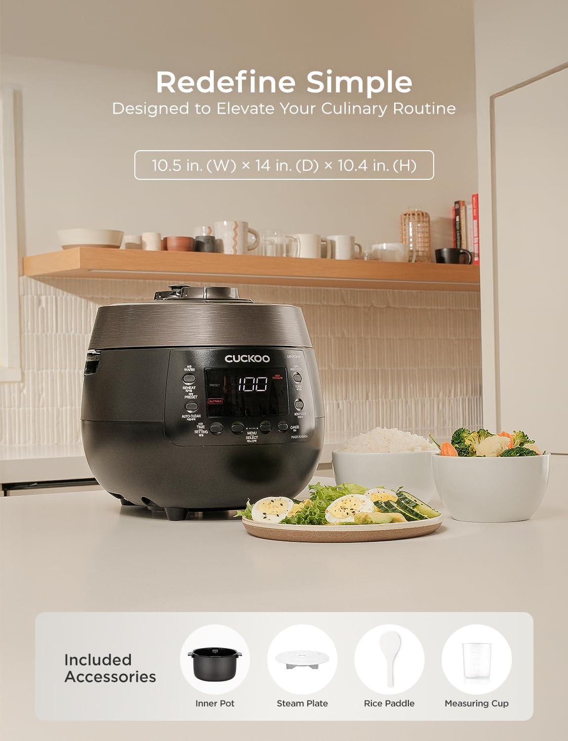 Cuckoo Electronics CUCKOO 6-Cup Twin Pressure Rice Cooker & Warmer with Nonstick Inner Pot, 14 Menu Options, Safe Steam Release, 3 Voice Guide, Auto Clean (Black) CRP-RT0609FB