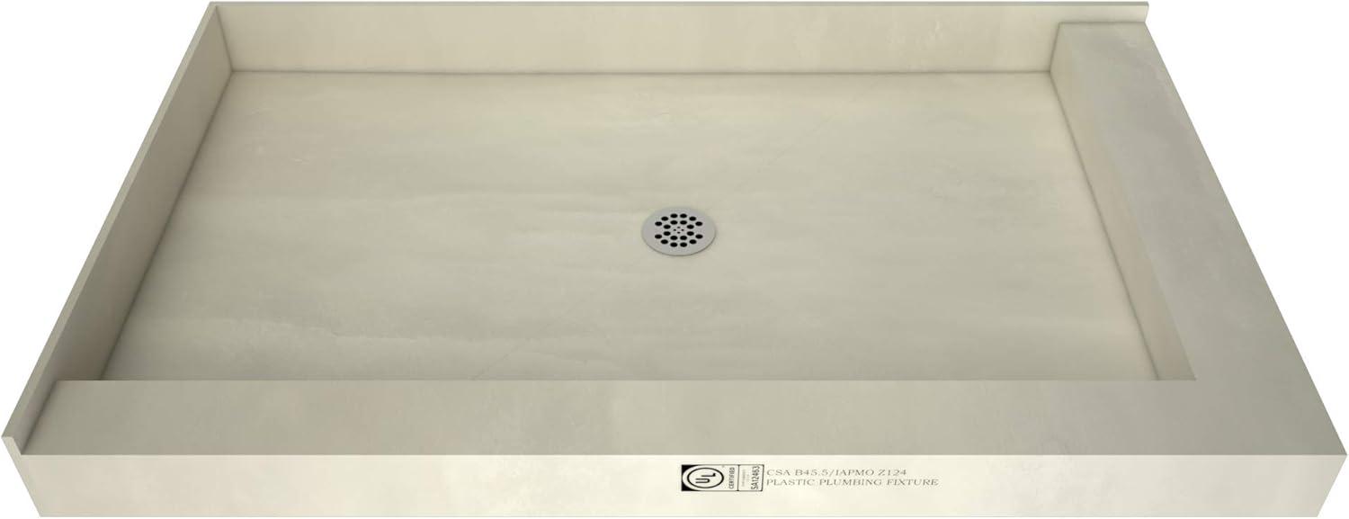 Beige PVC Double Curb Shower Pan with Center Drain, 48" x 36"