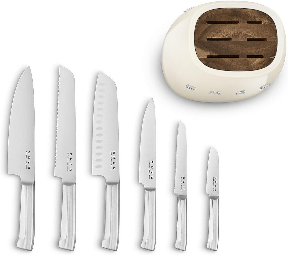 SMEG Creme 7-Piece Knife Block Set