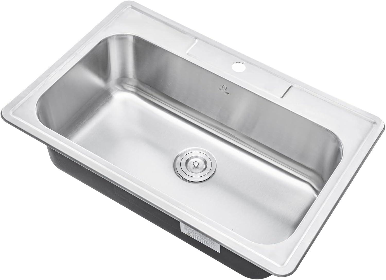 Brushed Stainless Steel Single Bowl Drop-In Kitchen Sink