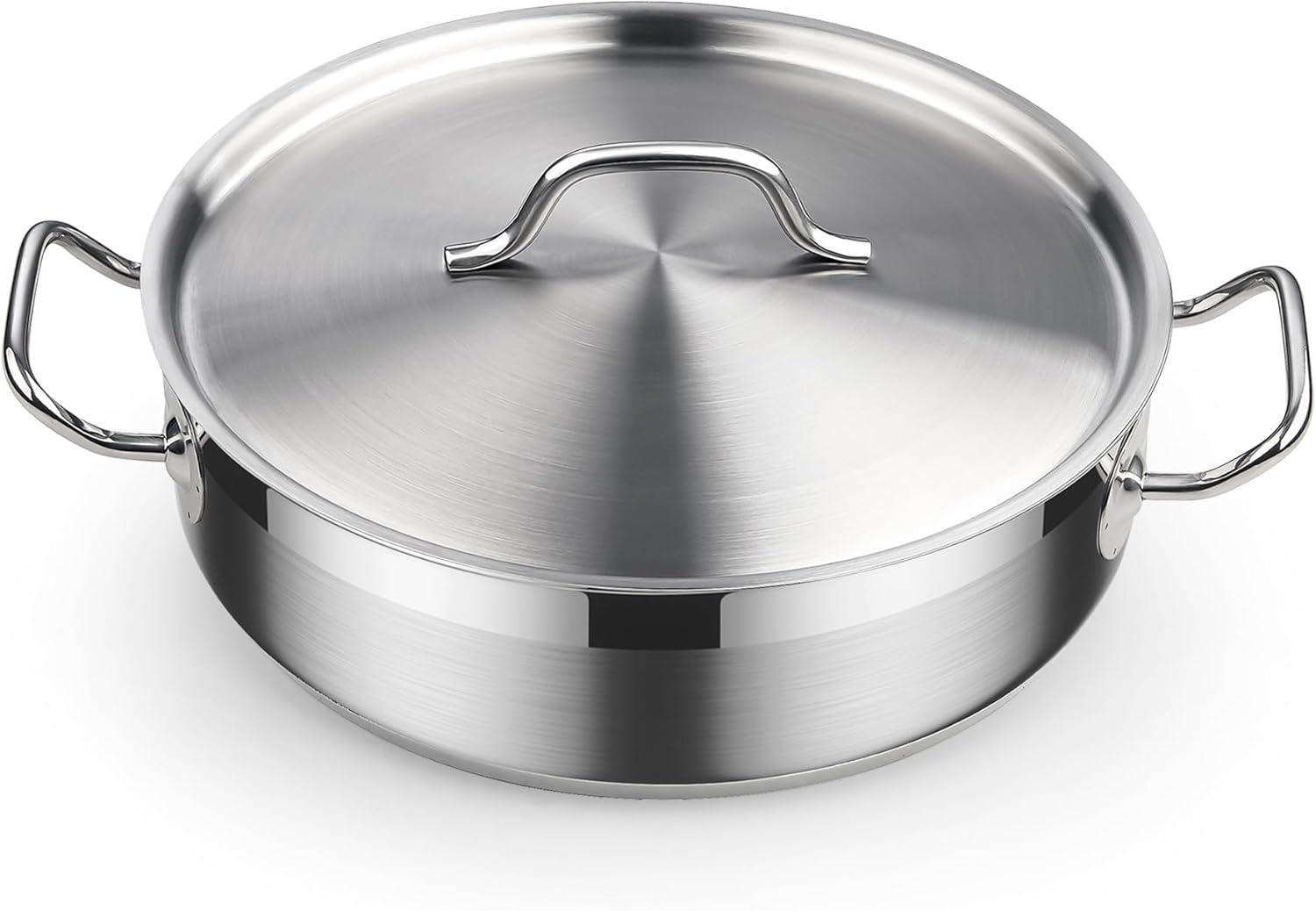 4-Quart Silver Stainless Steel Deep Sauté Pan with Lid