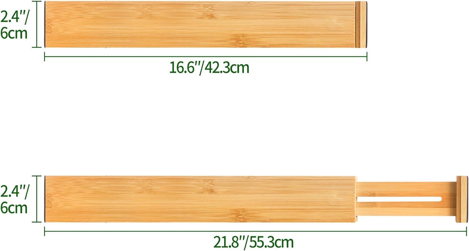 VaeFae 6-Pack Bamboo Drawer Dividers (Fits 15"-18" Drawer Inner Dimensions), Adjustable Expandable Organizer, Multi-Functional for Kitchen, Bedroom, Office & Bathroom