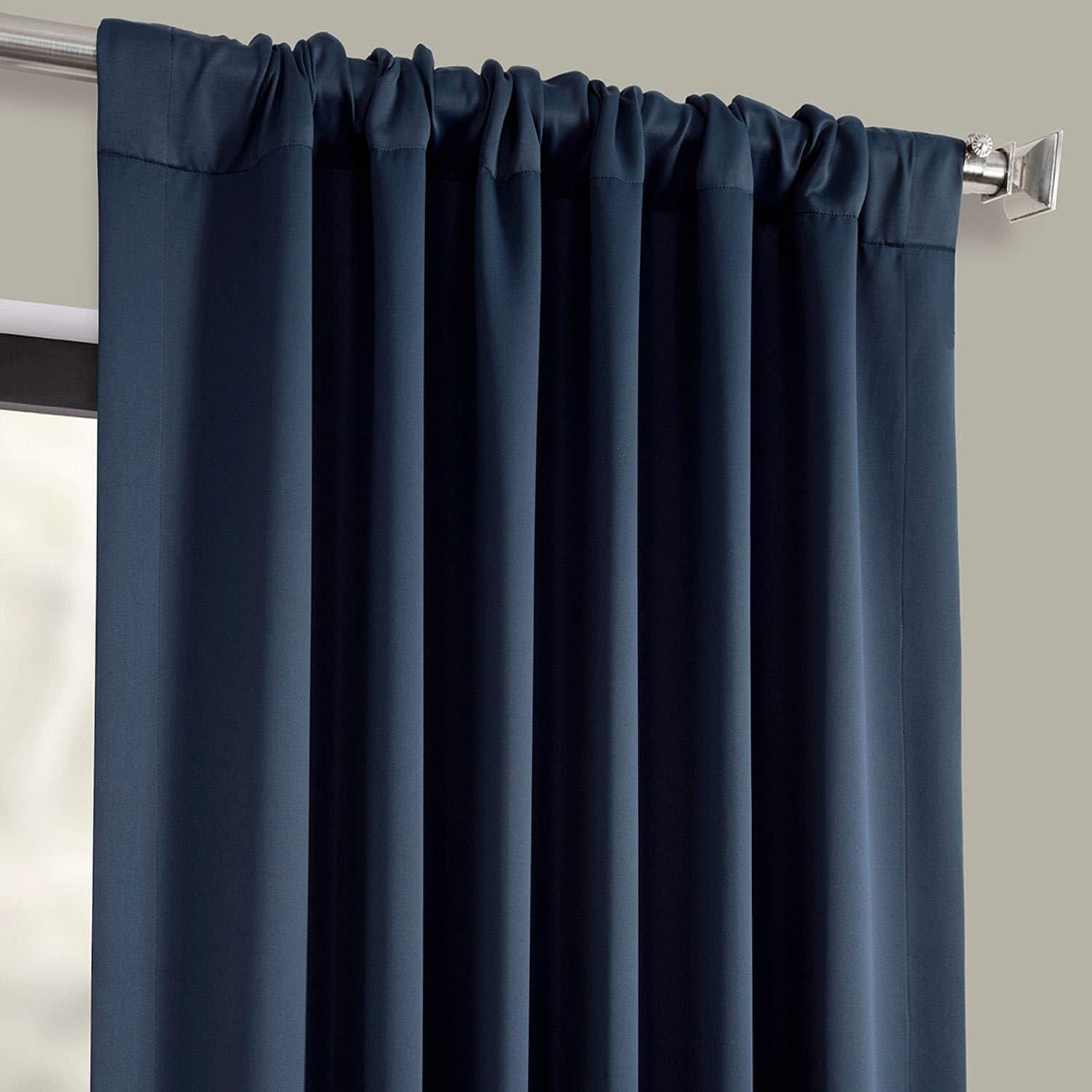 Navy Blue Cotton Polyester Blackout Pleated Drapes