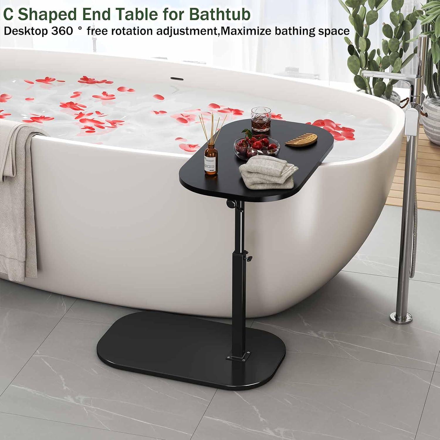 17 Stories C Shaped Side Table,Adjustable Height C Table End Table For Couch,360°Swivel Couch Side Tables Slide Laptop Desk For Sofa/Bed/Bathtub/Rotating Tabletop