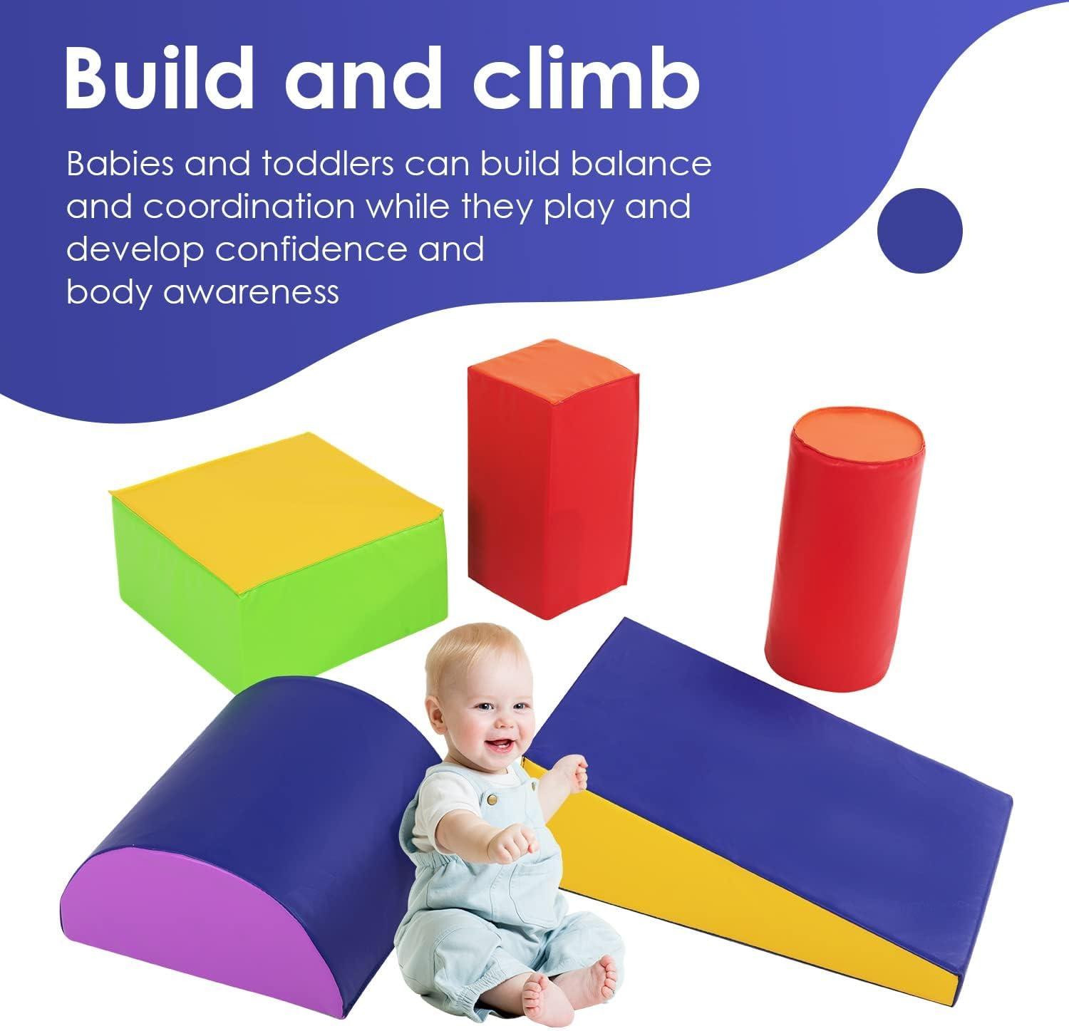 FDW Climbing Toys for Toddlers 1-3 and Climb Foam Play Set Babies Foam Blocks Toddler Climbing Toys Baby Climbing Toys (Multiple Colors(5pcs))