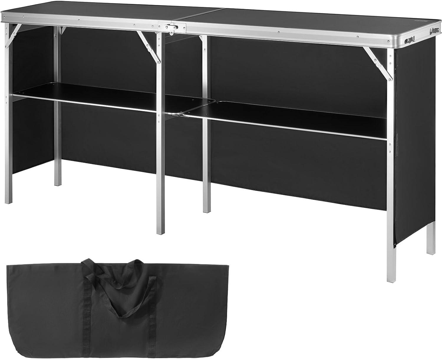 VEVOR Extra Long Folding Portable Black Bar Table with Storage Shelf