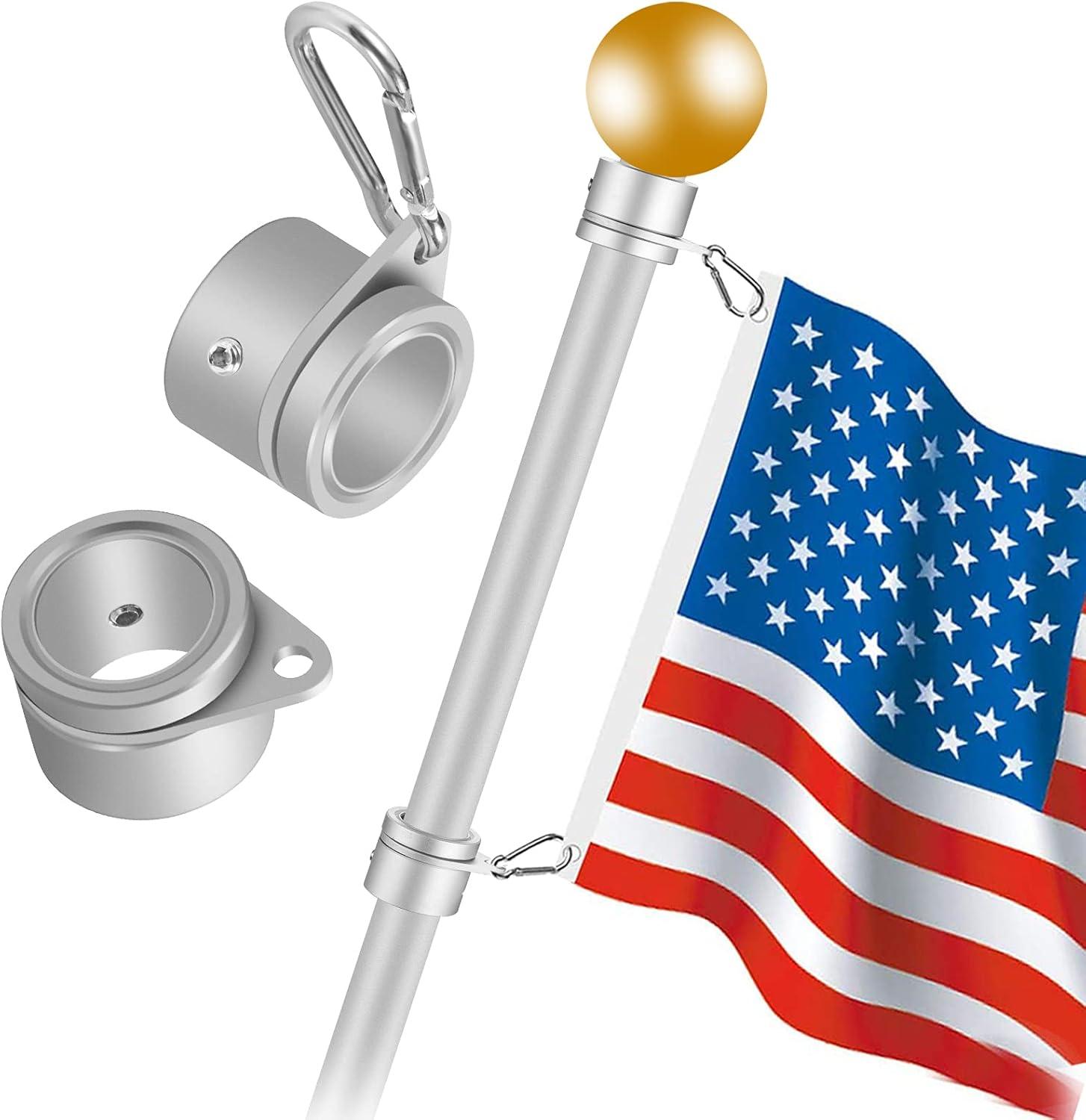 1.25" Flag Pole Rings, 2 Pcs Anti Wrap Flag Pole Clips Swivels, 360° Rotating Flagpole Mounting Rings, Aluminum Alloy Spinning Flag Pole Kit Parts for 1.02-1.25" Diameter (1.25 Inch, Silver)