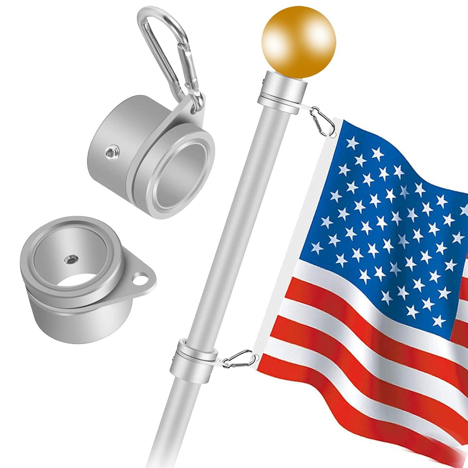 1.25" Flag Pole Rings, 2 Pcs Anti Wrap Flag Pole Clips Swivels, 360° Rotating Flagpole Mounting Rings, Aluminum Alloy Spinning Flag Pole Kit Parts for 1.02-1.25" Diameter (1.25 Inch, Silver)