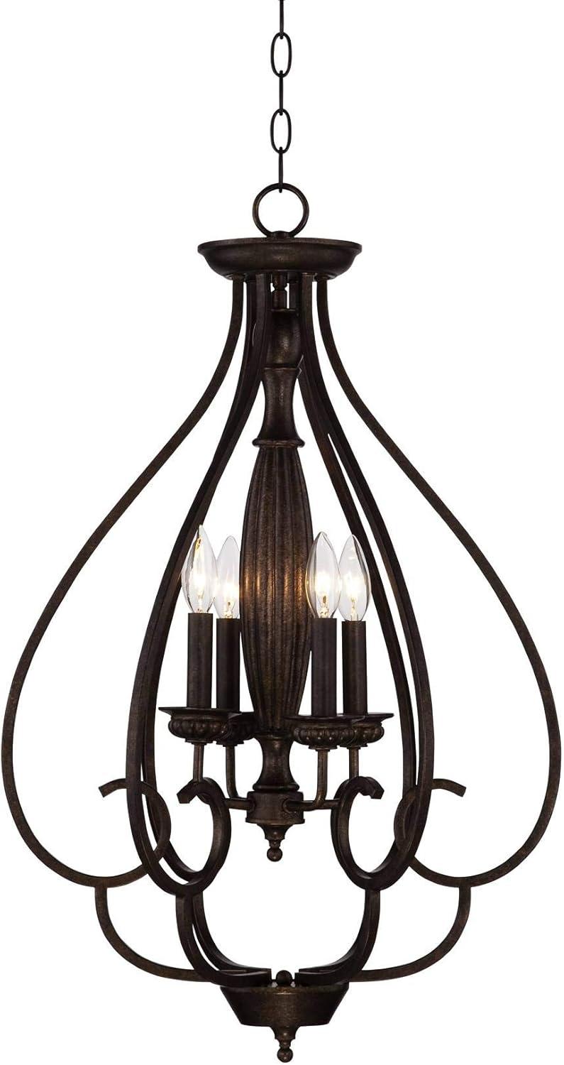 Franklin Iron Works Dunnell Bronze Foyer Pendant Chandelier 18 3/4" Wide Modern Open Scroll 4-Light Fixture for Dining Room Kitchen Island Bedroom