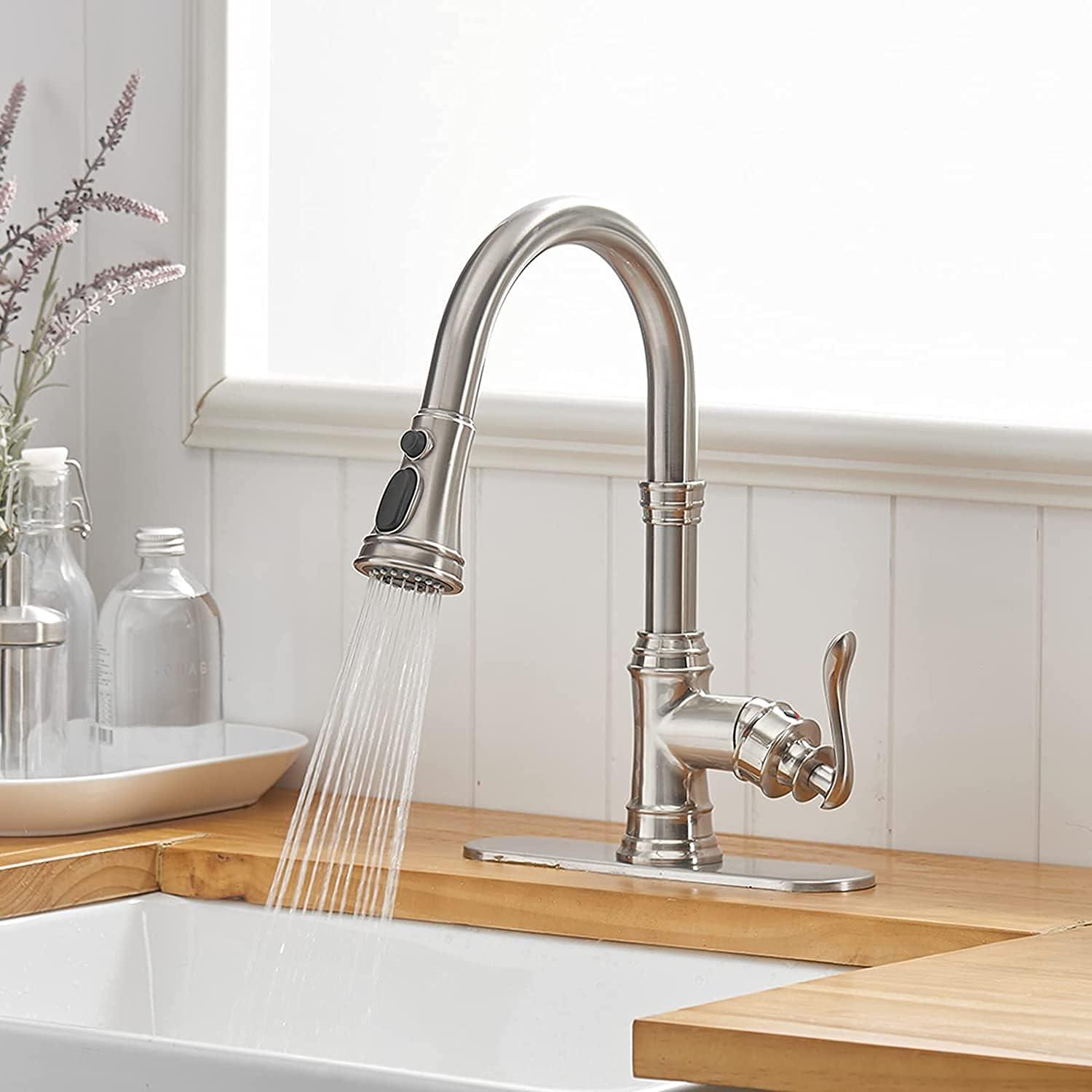 Brushed Nickel High-Arc Kitchen Faucet with Pull-Out Spray