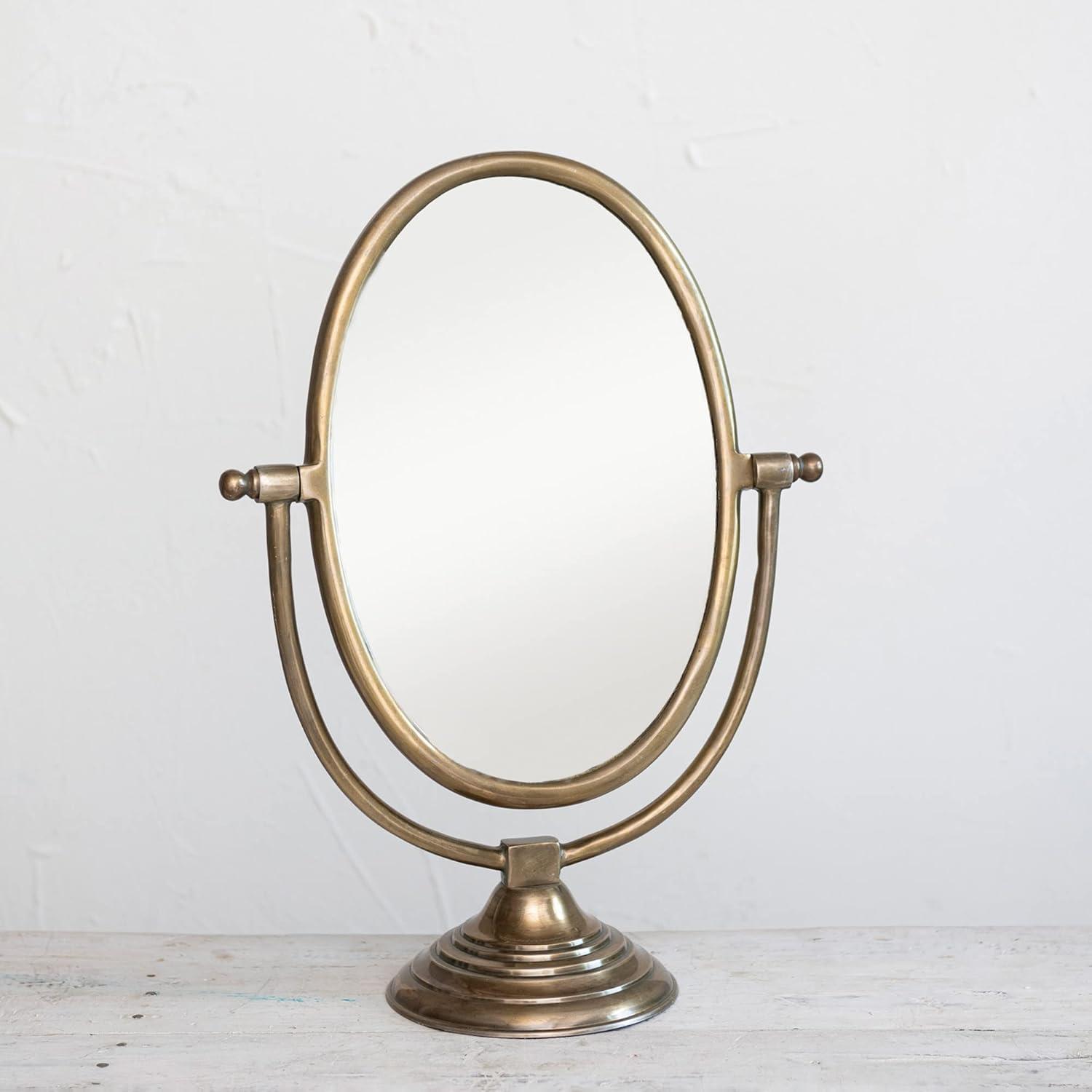 Creative Co-Op Antique Aluminum Swivel Vanity Mirror, Brass