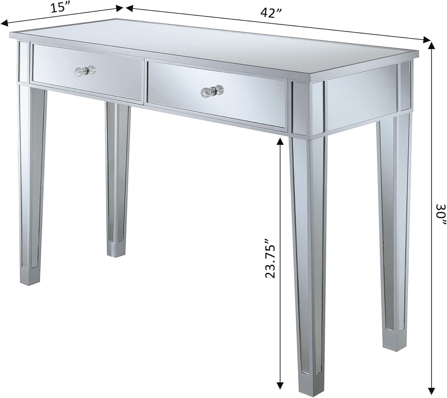Convenience Concepts Gold Coast 30" Tall Mirrored 2 Drawer Desk/Console, Silver/Mirror, All Ages