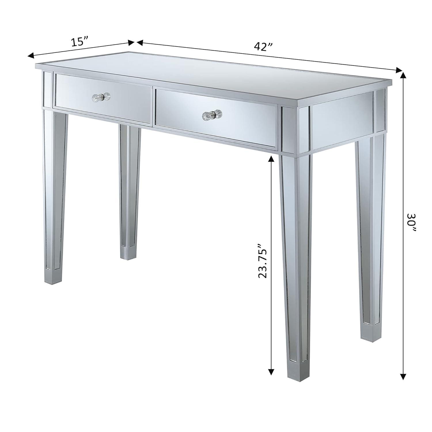 Convenience Concepts Gold Coast 30" Tall Mirrored 2 Drawer Desk/Console, Silver/Mirror, All Ages
