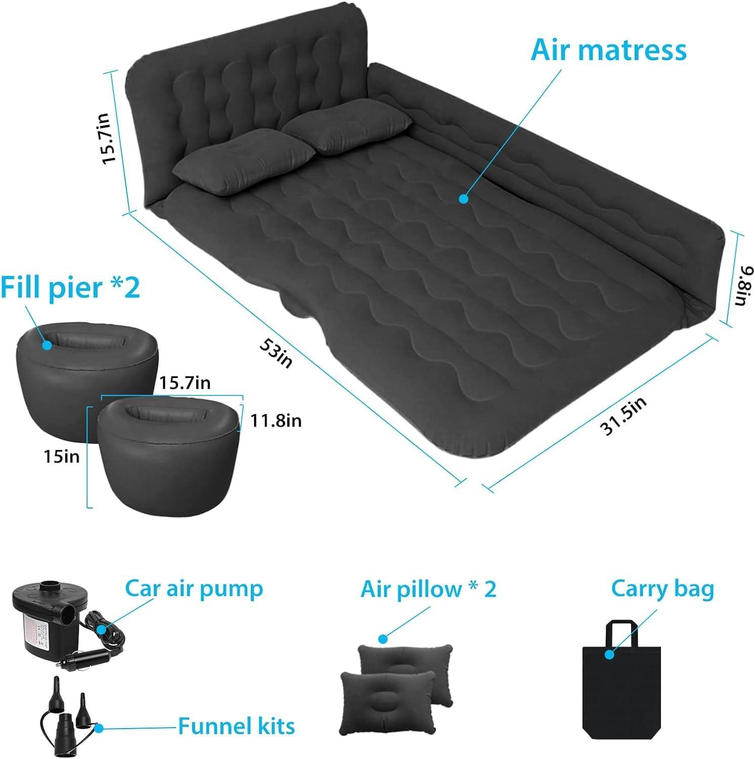 Blue Inflatable Car Bed with Electric Pump and Pillows