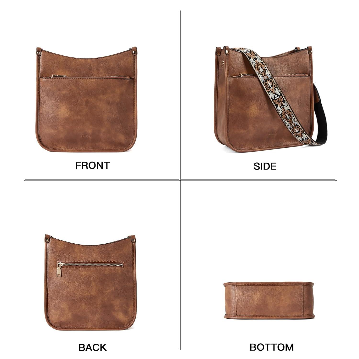 Telena Crossbody Purses for Women Trendy Vegan Leather Purses Bucket Hobo Bags Handbags with Adjustable Guitar Strap