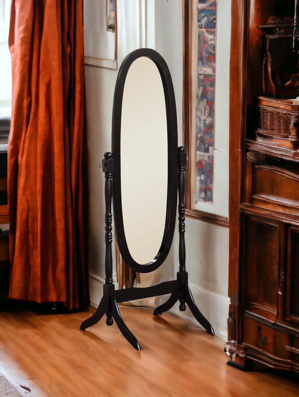 Wooden Cheval Floor Mirror, Black Finish (Black)