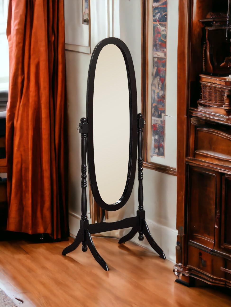 Roundhill Furniture Traditional Queen Anna Style Wood Floor Cheval Mirror Cherry