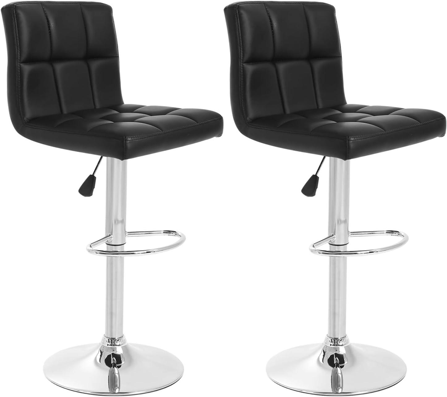 Barstools Set of 2 Counter Height Bar Stools Height Adjustable Back PU Leather Swivel Stools Hydraulic Swivel Dining Chairs for Kitchen Bar Restaurant Living Room, Black
