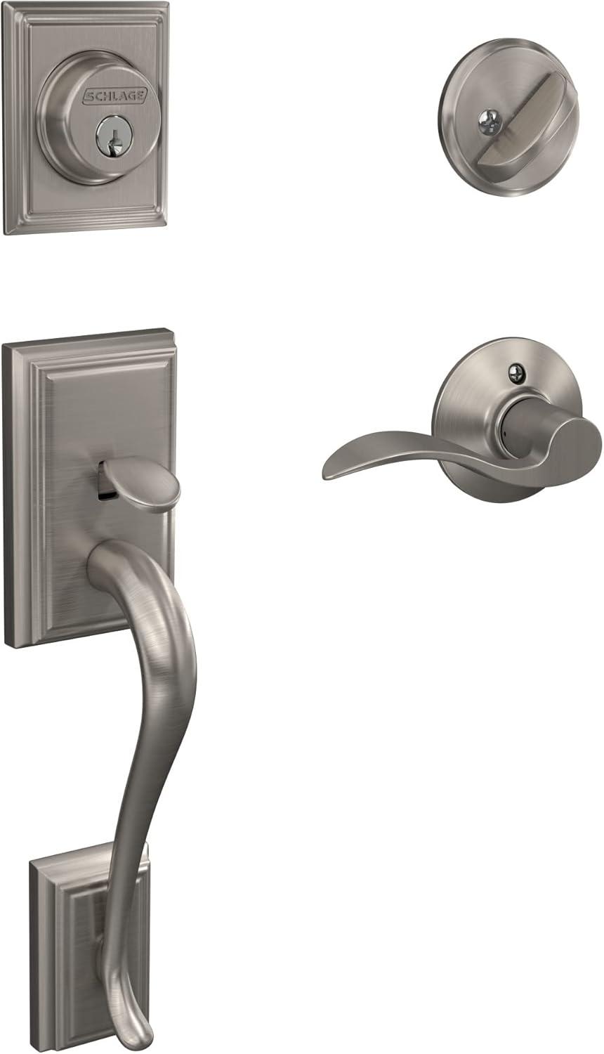 Schlage F60 V ADD 619 ACC Addison Front Entry Handleset with Accent Lever, Deadbolt Keyed 1 Side, Satin Nickel