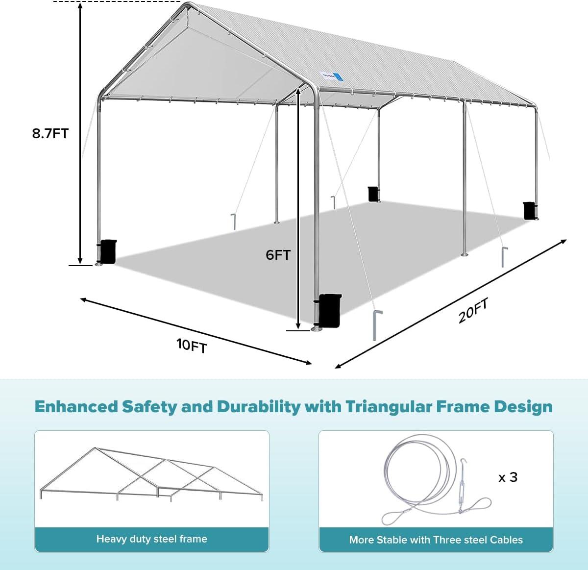 Quictent Heavy Duty Car 10' x 20' x 8.7 White Carport