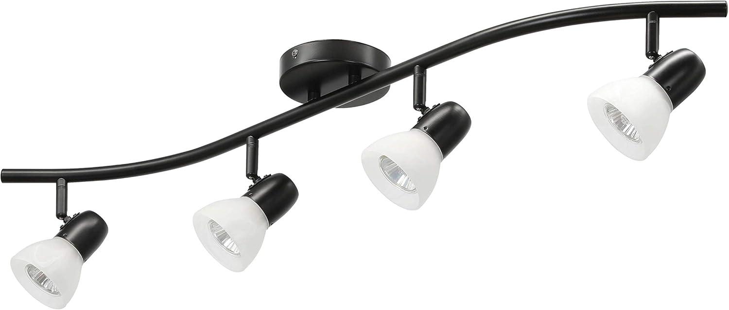 Modern Black Curved 4-Light Track Ceiling Fixture with Alabaster Glass