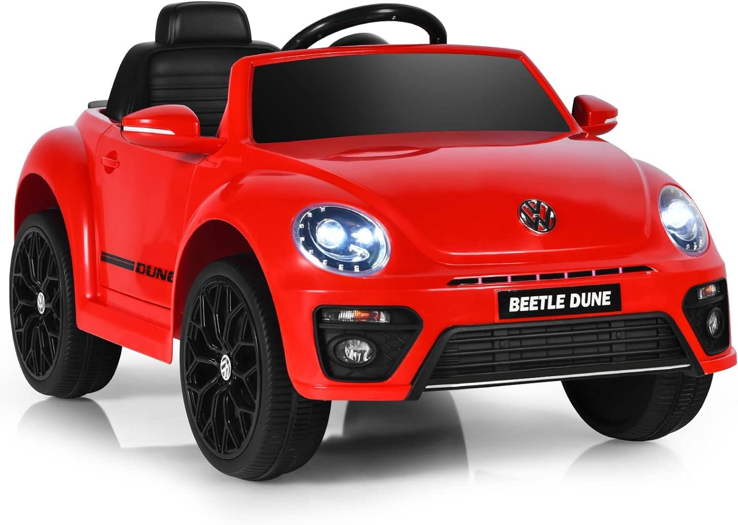 Costway 12V Kids Ride On Car Licensed Volkswagen Beetle with Remote Control & Music Red