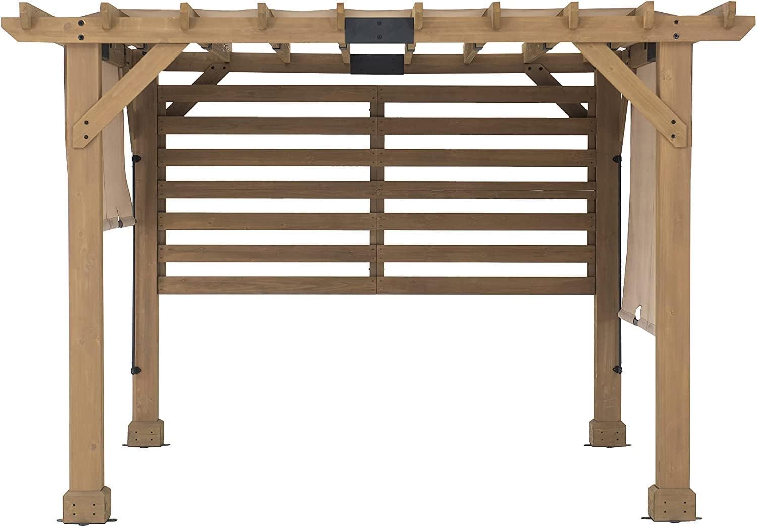 Sunjoy Cedar Pergola 10 x 11 ft. Wooden Hot Tub Pergola with Adjustable Canopy and Privacy Screen