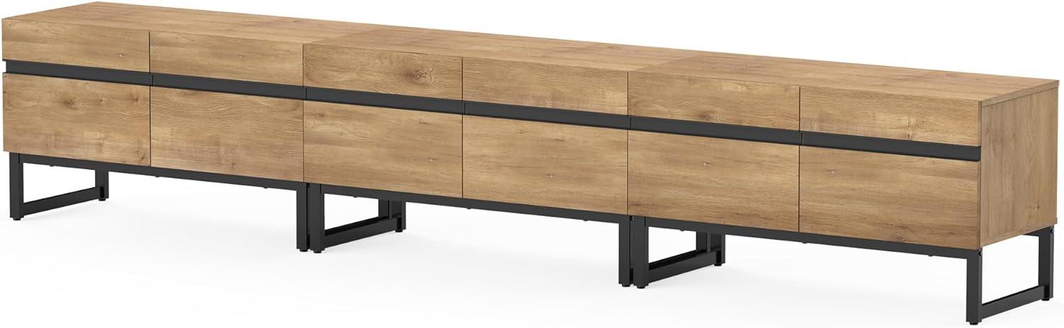 Modern Oak TV Stand with Storage Cabinets and Metal Base