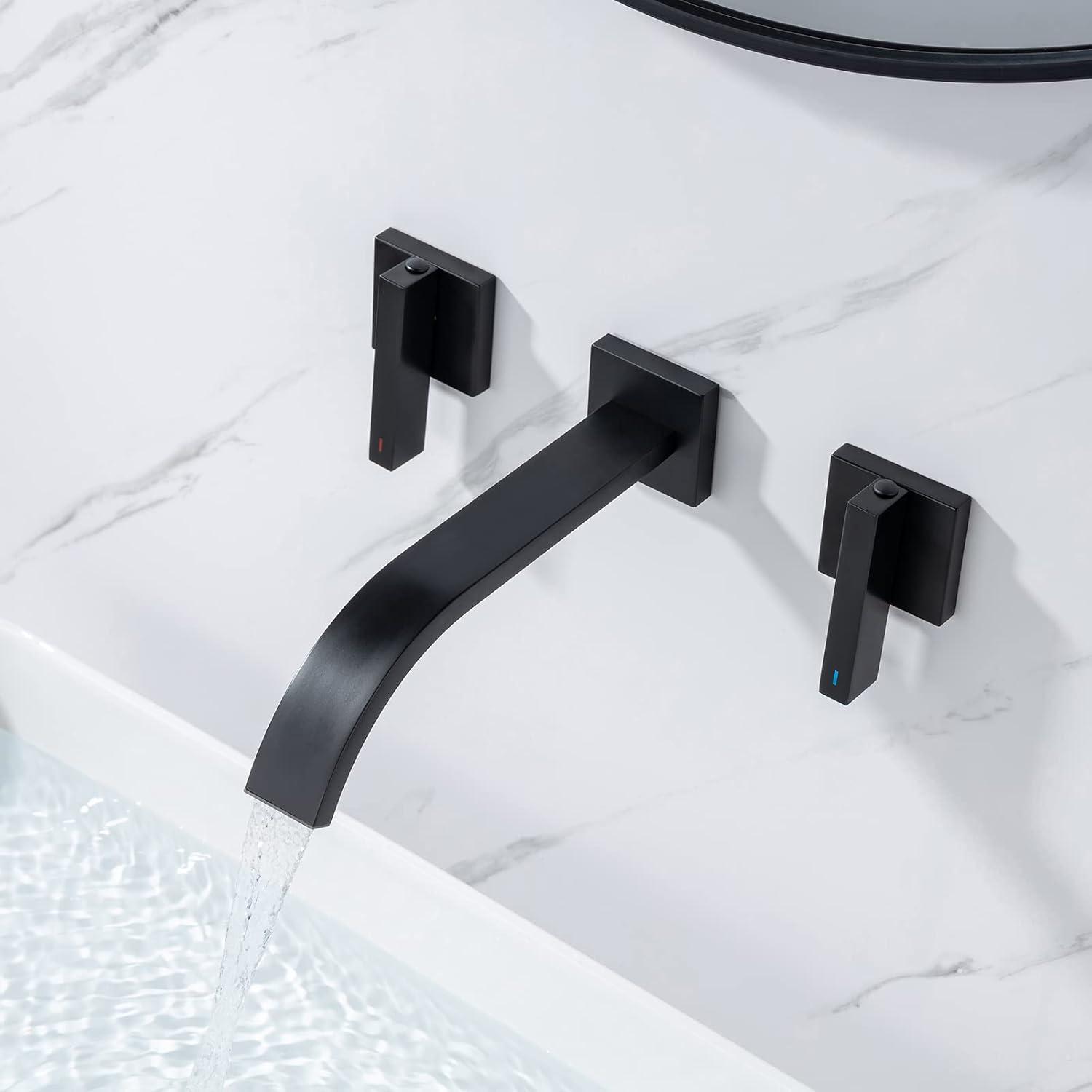 Matte Black Brass Wall-Mounted Double Handle Faucet