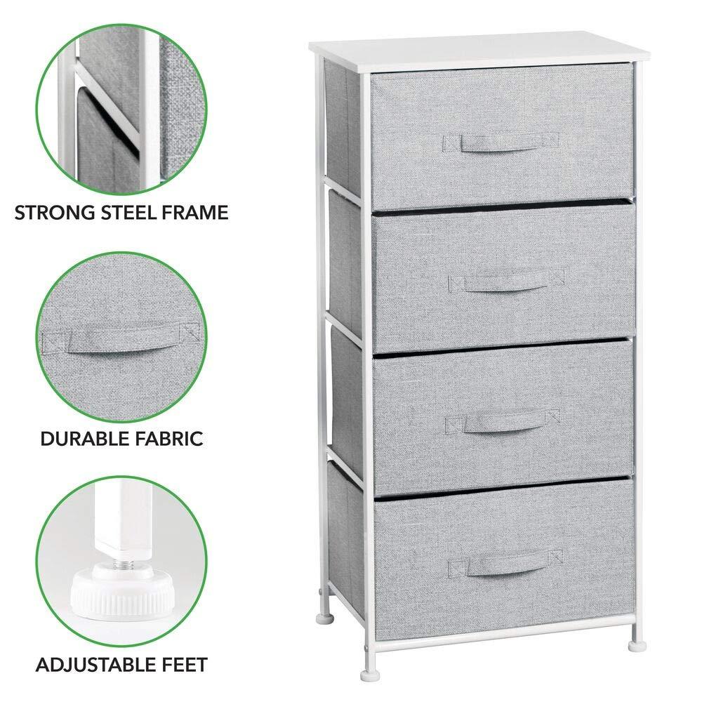 mDesign Tall Dresser Storage Tower Stand with 4 Removable Fabric Drawers - Gray