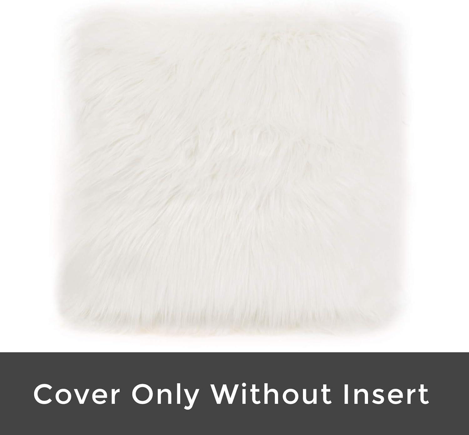 HYSEAS Set of 2 Decorative Faux Fur Throw Pillow Covers, White Fluffy Soft Fuzzy Square Cushion Cover Pillow Case for Sofa, Couch, Chair, Bed, Cafe, 18 x 18 Inches