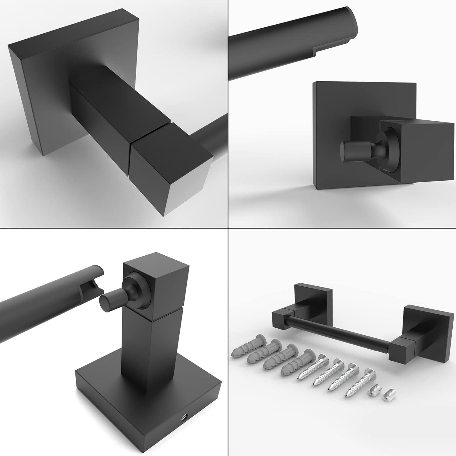 Double Post Pivoting Modern Square Toilet Paper Holder by RUACQ, Matte Black, Wall Mounted